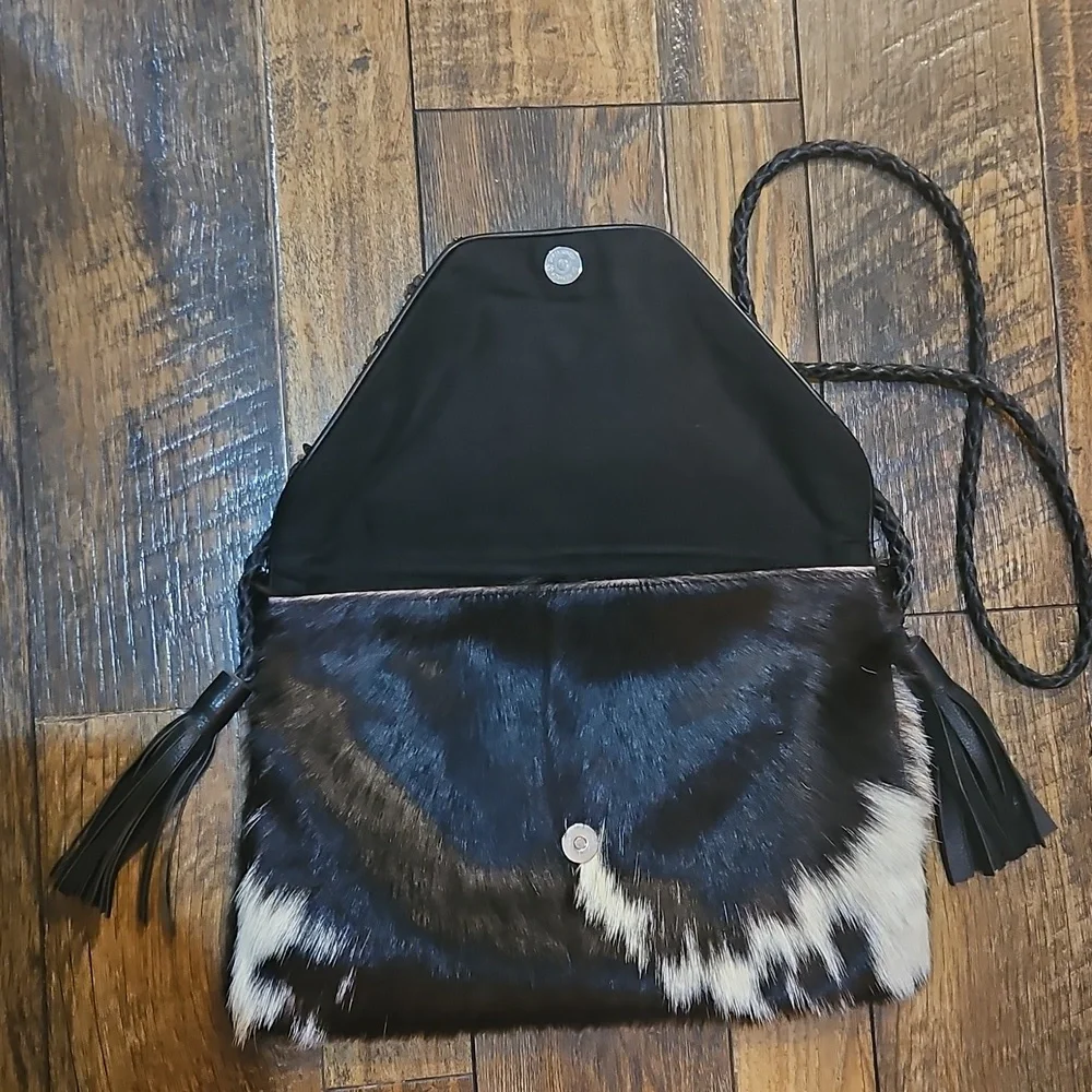 Anthropologie Ibban Calf Hair‎ Leather Black and White Beaded Women's Purse.